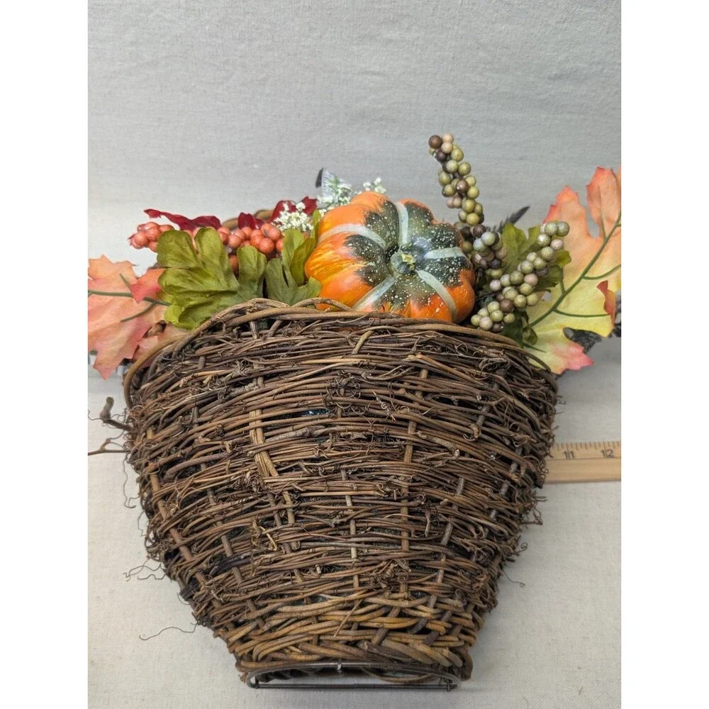 Nearly Natural Faux Pumpkin & Berry Hanging Basket 14